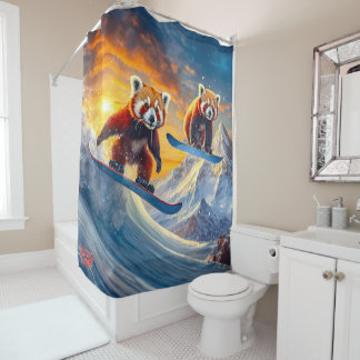 Red Pandas Snowboarden Design von Rich AMeN Gill Duschvorhang