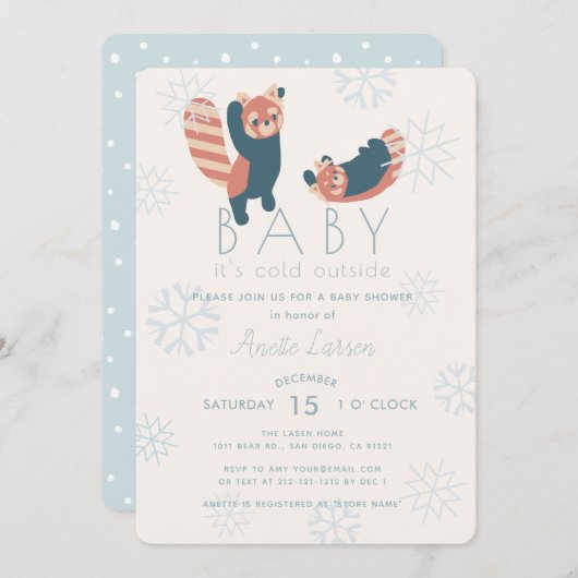 Red Pandas Snowflakes Baby Dusche Einladung (Vorne/Hinten)