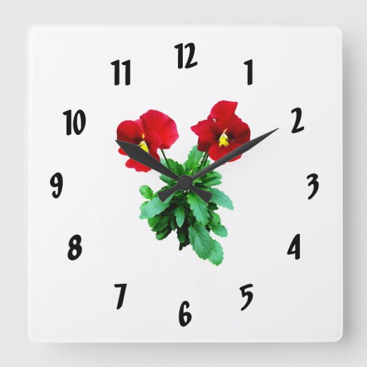 Red Pansy Duo Quadratische Wanduhr (Vorderseite)