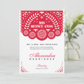 Red Papel Picado Mis Quince Años Einladung (Stehend Vorderseite)