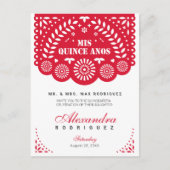 Red Papel Picado Mis Quince Años Einladungspostkarte (Vorderseite)