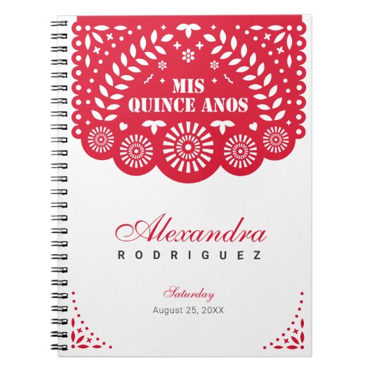 Red Papel Picado Mis Quince Años Notizblock (Vorderseite)