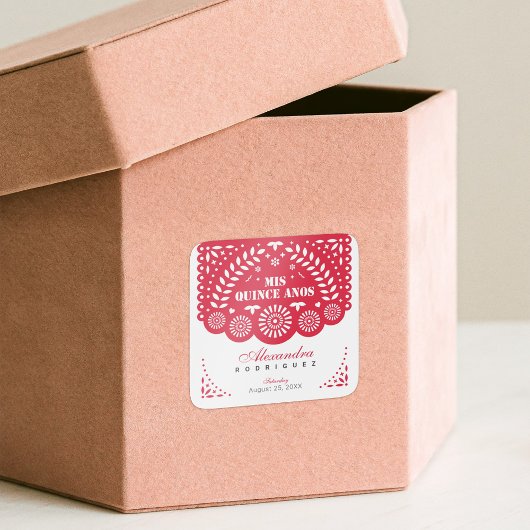 Red Papel Picado Mis Quince Años Quadratischer Aufkleber
