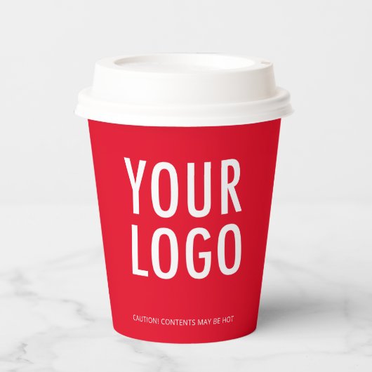 Red Paper Cups with Lids Custom Business Logo 8 oz Pappbecher (Vorderseite)