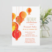 Red Paper Lanterns 60. Geburtstagsparty Einladung (Stehend Vorderseite)