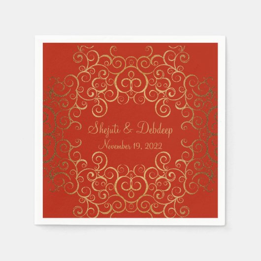 Red Paper Napkins with Elegant Swirls Serviette (Vorderseite)