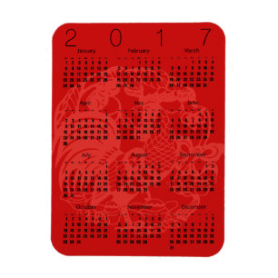 Red Papercut Rooster Calendar 2017 Magnet