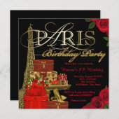 Red Paris Birthday Party Einladung (Vorne/Hinten)