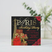 Red Paris Birthday Party Einladung (Stehend Vorderseite)