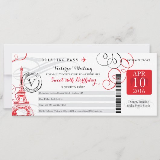 Red Paris Eiffel Tower | Sweet 16 Geburtstag Einladung (Vorderseite)