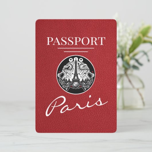 Red Paris Passport Save the Date (Stehend Vorderseite)