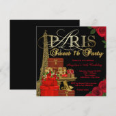 Red Paris Sweet 16 Party Einladung (Vorne/Hinten)