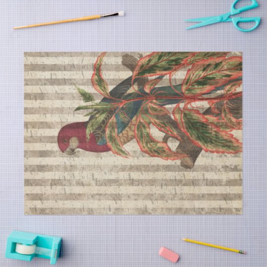 Red Parrot auf Tan Stripes Decoupage Seidenpapier (Basteln)