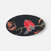 Red Parrot Vintag Bird Japanischer Holzblock Print Pappteller (Schrägansicht)