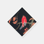 Red Parrot Vintag Bird Japanischer Holzblock Print Serviette (Ecke)