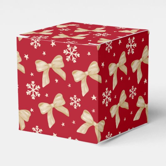 Red Party Favor Box with Gold Bow Pattern  Geschenkschachtel (Vorderseite)
