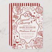 Red Pasta Special Delivery Italian Baby Shower Einladung (Vorne/Hinten)