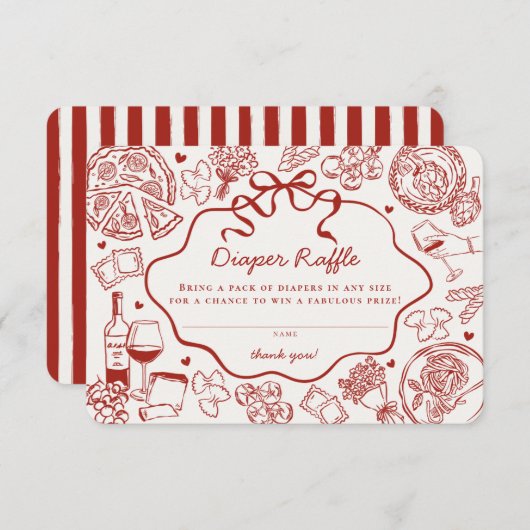 Red Pasta Special Delivery Italian Diaper Raffle Begleitkarte (Vorne/Hinten)