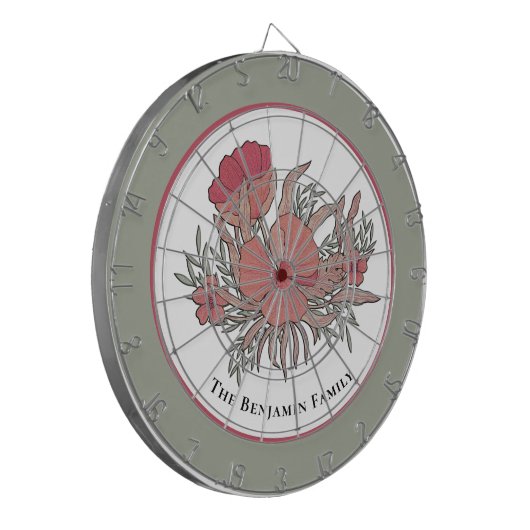 Red Pastel Blume Floral Personalisieren Dartscheibe (Vorderseite Links)