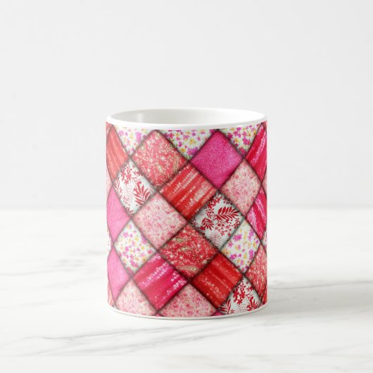 Red Patchwork Look Quilt Muster Kaffeetasse (Mittel)