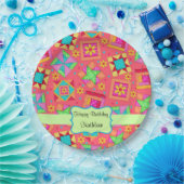 Red Patchwork Quilt Blockname Happy Birthday Pappteller (Party)