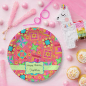 Red Patchwork Quilt Blockname Happy Birthday Pappteller (Party)