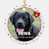 Red Paw Print Pet Loss Hund Foto Erinnerung Keramik Ornament (Vorne)