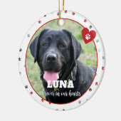 Red Paw Print Pet Loss Hund Foto Erinnerung Keramik Ornament (Links)