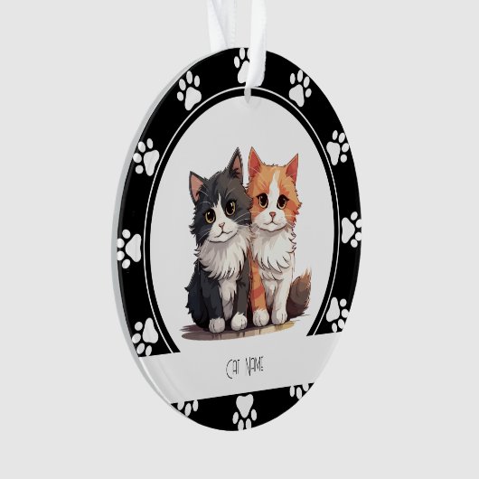 Red Paw Prints Cat Name Ornament (Vorderseite)