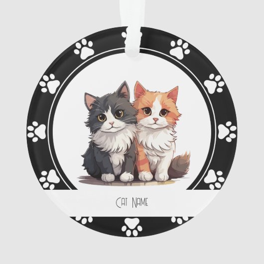 Red Paw Prints Cat Name Ornament (Rückseite)