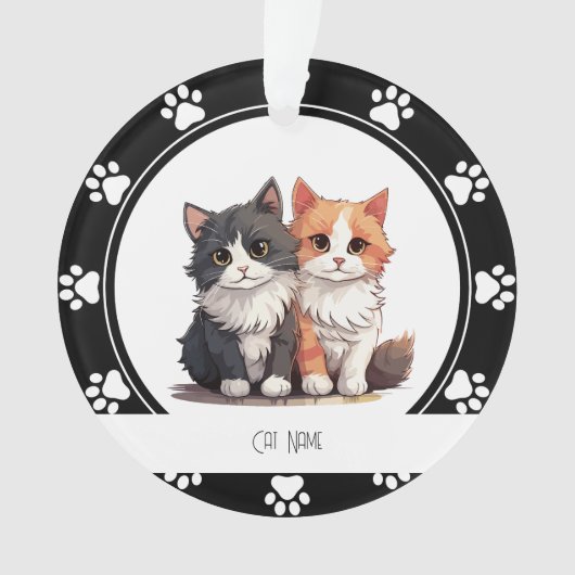Red Paw Prints Cat Name Ornament (Vorderseite)