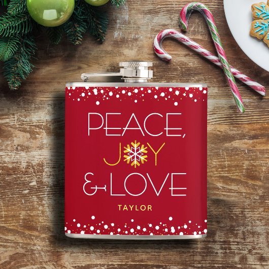 Red Peace Joy Liebe Weihnachten Fett Moderne Schne Flachmann