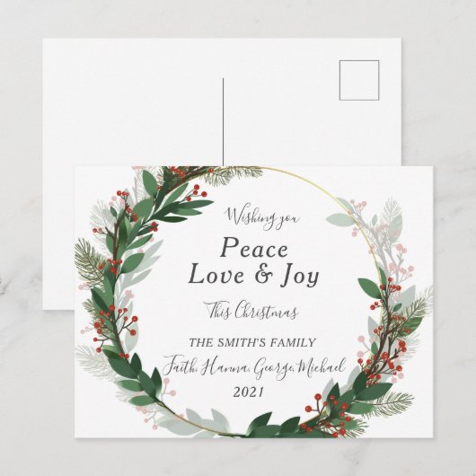 Red Peace Liebe Joy Family Frohe Weihnachtspostkar Postkarte (Vorne/Hinten)