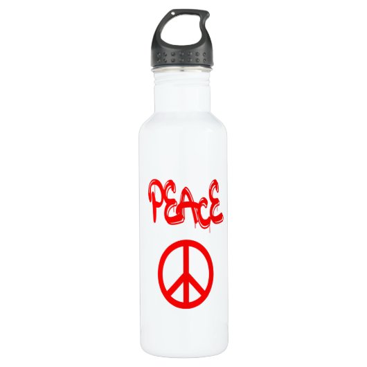 Red Peace Sign mit Frieden in Graffiti Edelstahlflasche (Vorderseite)