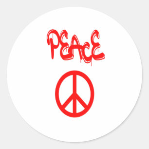 Red Peace Sign mit Frieden in Graffiti Runder Aufkleber