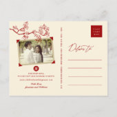 Red Peach blüht Chinesisch Double Happy Foto Ankündigungspostkarte (Rückseite)