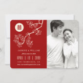 Red Peach blüht Chinesisch Double Happy Foto Save The Date (Vorderseite)
