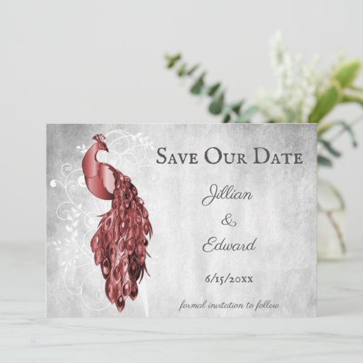 Red Peacock Ankündigung Datum freihalten (Stehend Vorderseite)