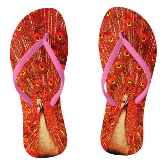 Red Peacock, der seine roten Federn zeigt, Badesandalen (Fußbett)