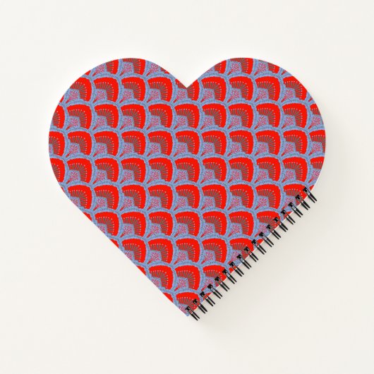 Red Peacock Feather Heart Shaped Spiral Notebook Notizblock (Rückseite)