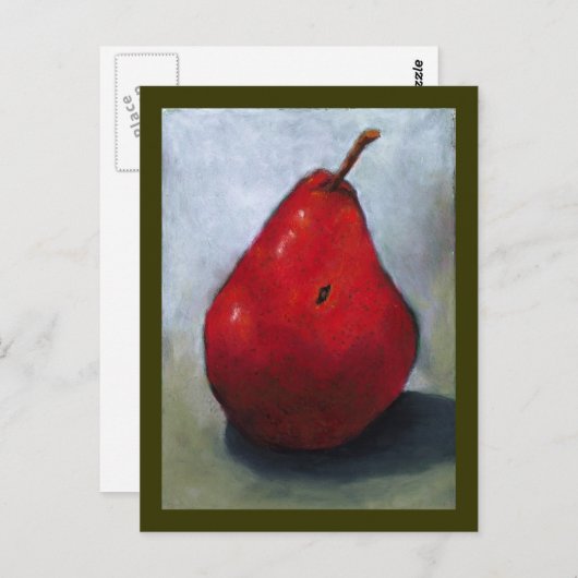 RED PEAR: ÖL PASTEL ART: OBST POSTKARTE (Vorne/Hinten)
