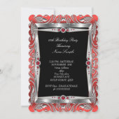 Red Pearls Birthday Party Black Silver Foto B Einladung (Rückseite)