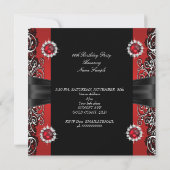 Red Pearls Birthday Party Black Silver Foto Einladung (Rückseite)