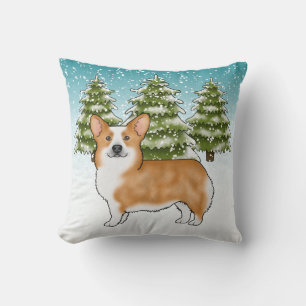 Red Pembroke Welsh Corgi Blue Winter Weihnachten Kissen