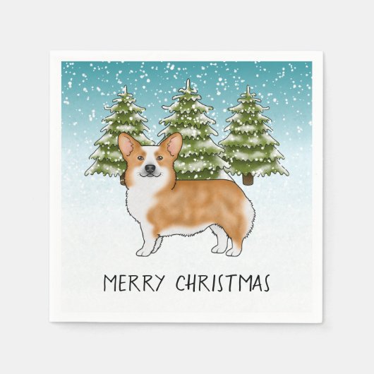 Red Pembroke Welsh Corgi Blue Winter Weihnachten Serviette (Vorderseite)