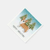 Red Pembroke Welsh Corgi Blue Winter Weihnachten Serviette (Ecke)