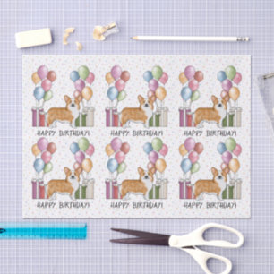 Red Pembroke Welsh Corgi Colorful Happy Birthday Seidenpapier