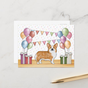 Red Pembroke Welsh Corgi Colorful Pastel Geburtsta Postkarte