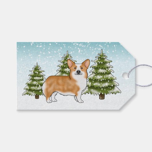 Red Pembroke Welsh Corgi Dog Blue Snowy Weihnachte Geschenkanhänger (Vorderseite (Horizontal))
