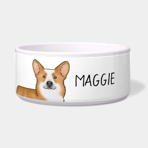 Red Pembroke Welsh Corgi Dog Head and Individuelle Napf